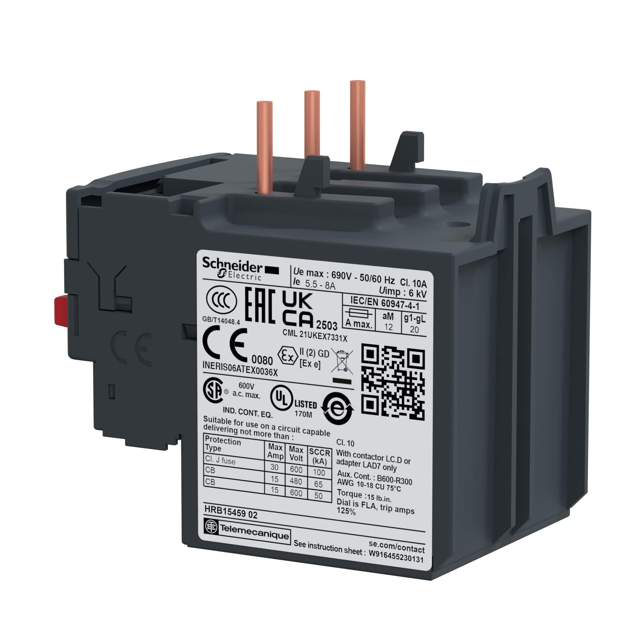 Square D SQDLRD12 SQ D LRD12 Overload Relay 5.5-8A, Black
