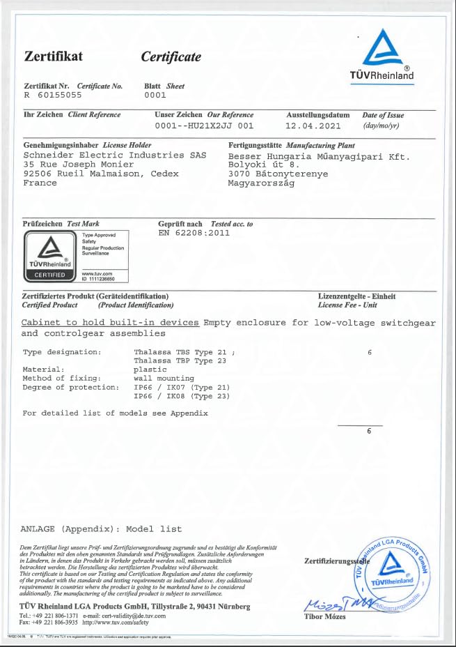 Schneider Electric Thalassa TBS RAL7035 IP66 IK07 Industrial ABS Box with Opaque Cover H20, 241 mm Width x 291 mm Height x 88 mm Depth