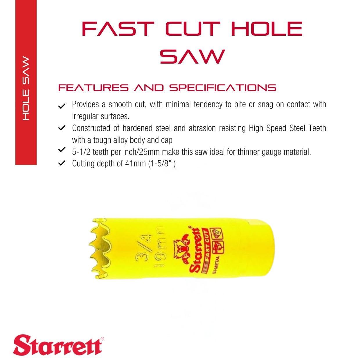 Starrett FCH0034-G HSS Fastcut Holesaw, 3/4"
