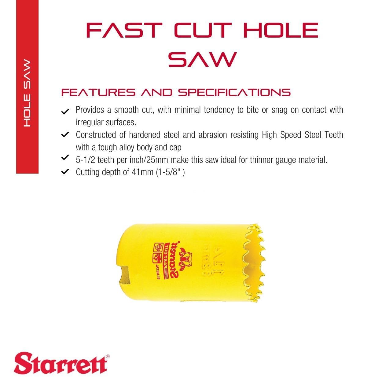 Starrett FCH0114-G HSS Fastcut Holesaw, 1-1/4"