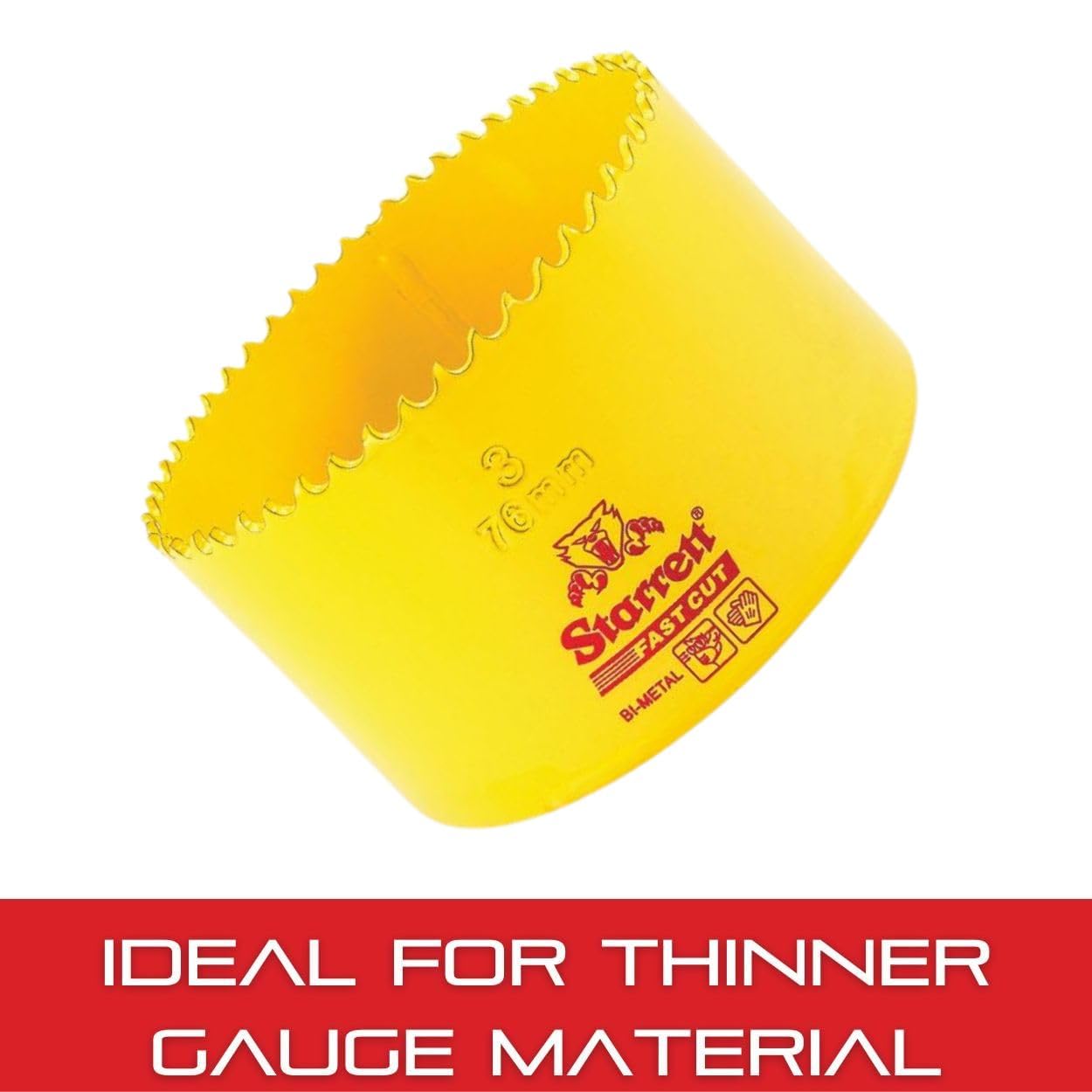 Starrett Fast Cut Straight Pitch Bi-Metal Hole Saw, 76 mm Diameter, Yellow