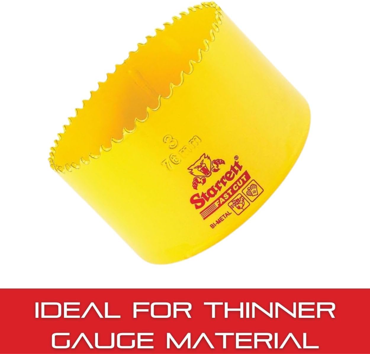 Starrett Fast Cut Straight Pitch Bi-Metal Hole Saw, 76 mm Diameter, Yellow