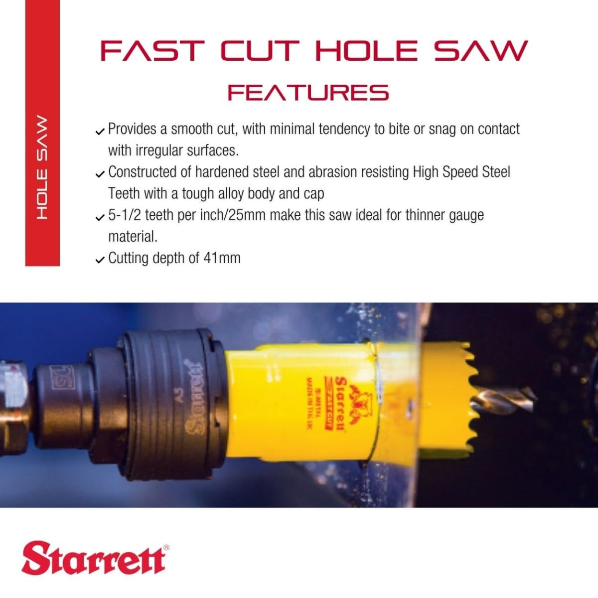 Starrett FCH0400-G HSS Fastcut Holesaw, 4"