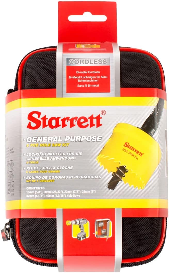 Starrett Bi-Metal Hole Saw Kit - 6 Piece KCS06001 Cordless Smooth Cutting Hole Cutter with Arbor Set - Compatible with Bosch Dewalt Hitachi Festool Milwaukee