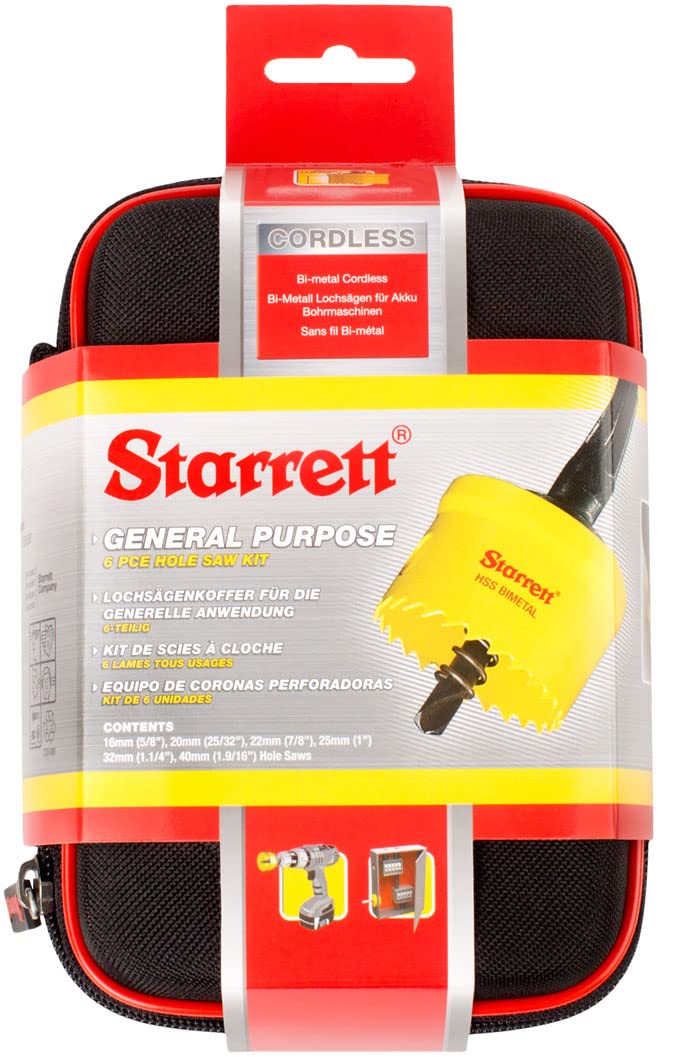 Starrett Bi-Metal Hole Saw Kit - 6 Piece KCS06001 Cordless Smooth Cutting Hole Cutter with Arbor Set - Compatible with Bosch Dewalt Hitachi Festool Milwaukee