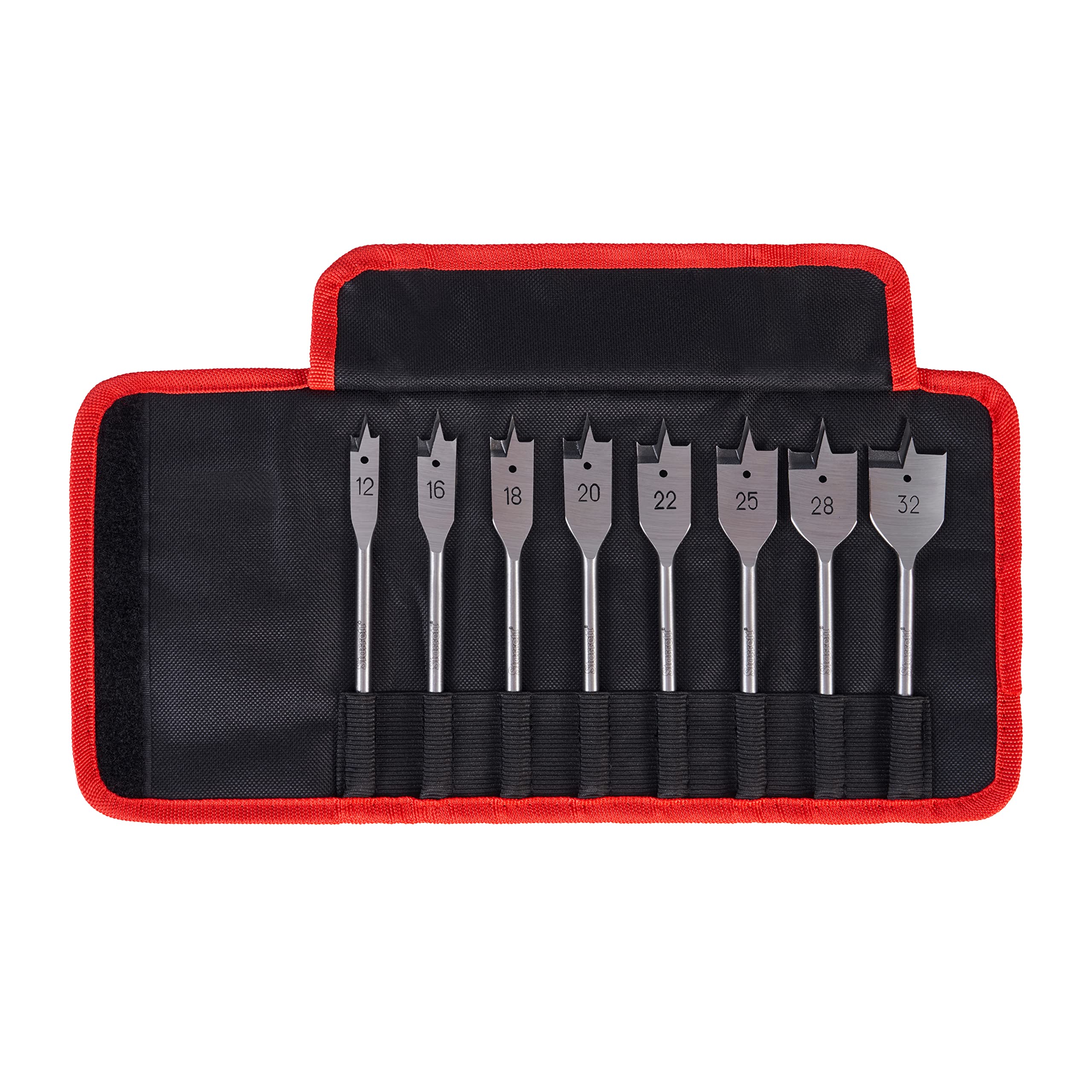 Starrett Flat Wood Drill Bit Kit - 8 Piece KFWDK08 High Speed Steel HSS 1/4 Inch Hex Shank Spade Drill Bits Set - Woodworking Hole Cutter Tool