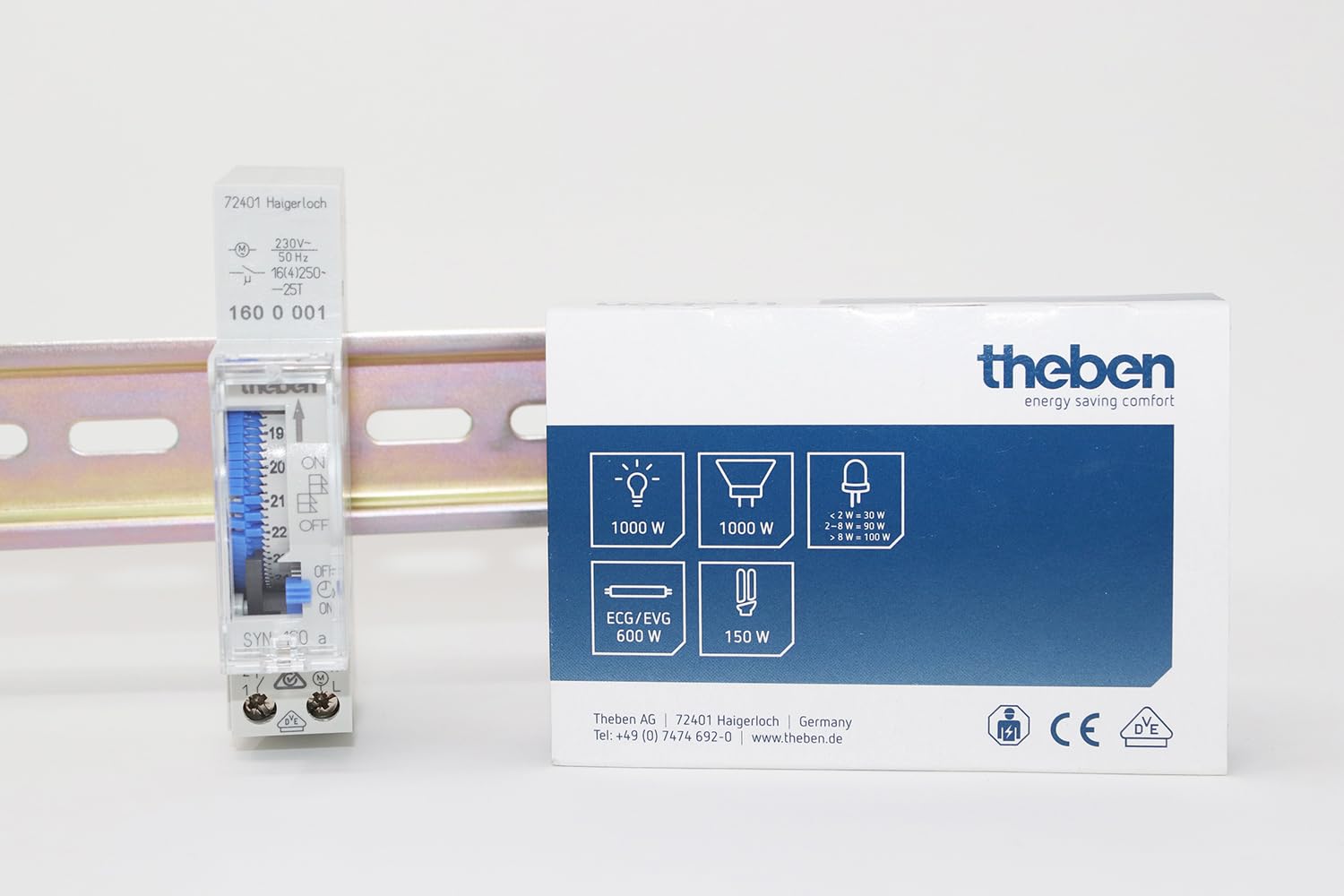 Theben 1600001 SYN 160a - Analog Timer with Daily Program, time Switch, DIN Rail
