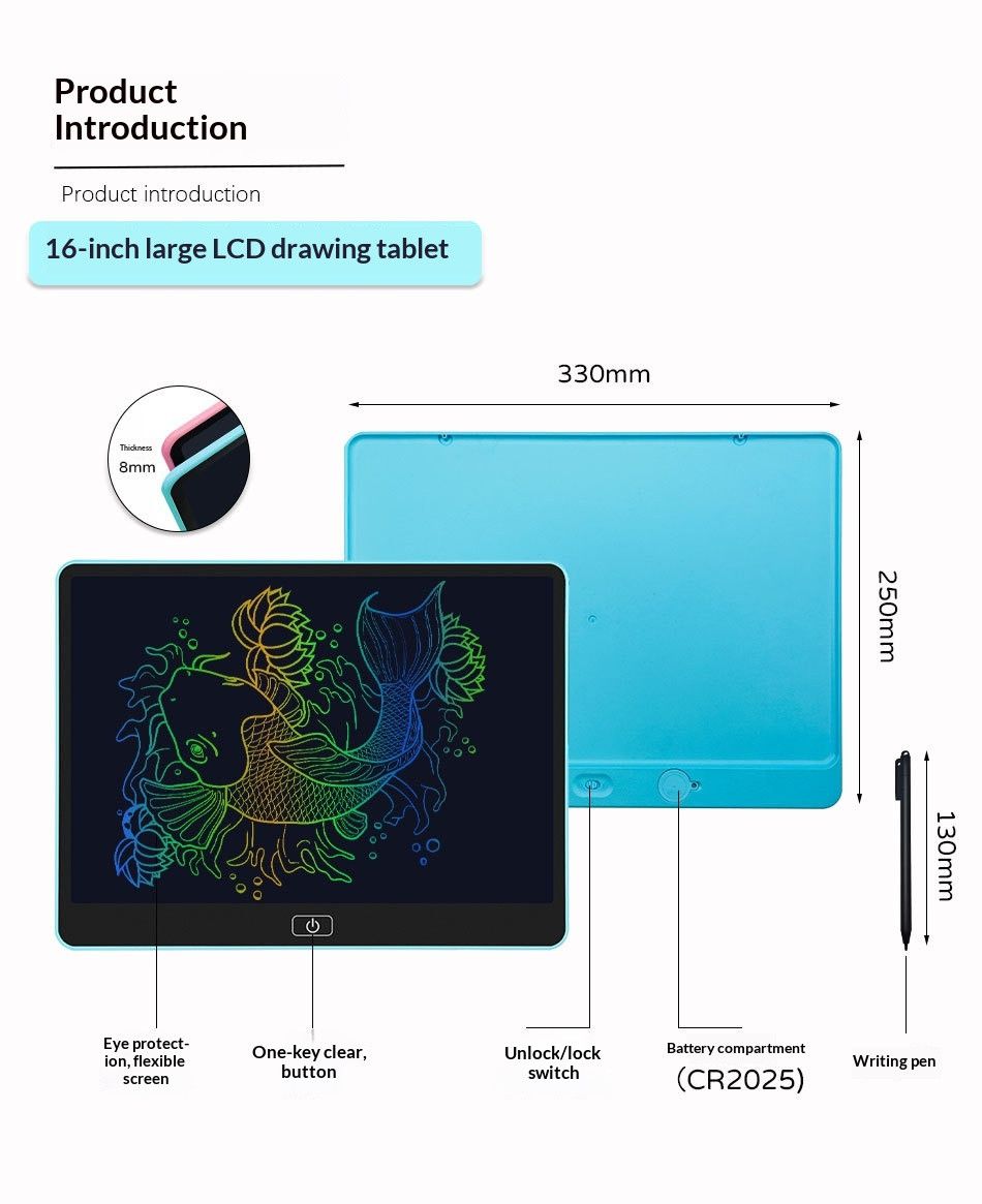 13-inch Battery-powered+FreeLanyard Monochrome:SkyBlue