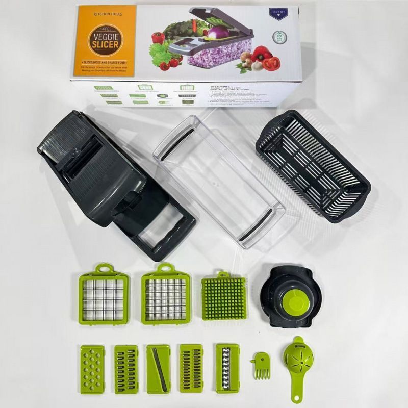 14-in-1 Vegetable Chopper 3 Blades+Spoon-shaped Tool