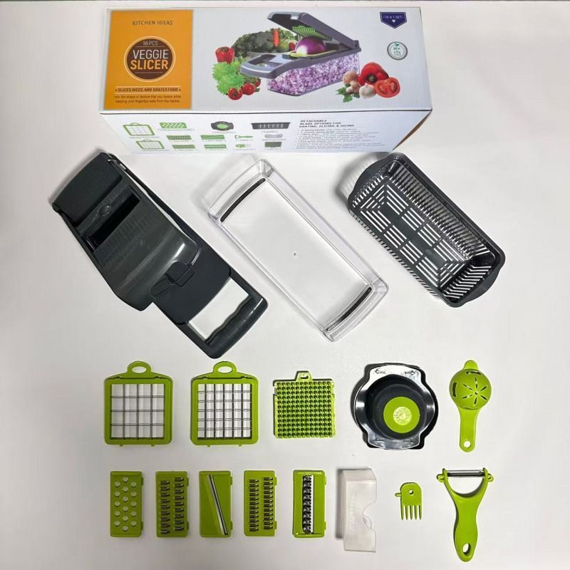 16-in-1 Vegetable Chopper 3 Blades+Spoon-shaped Tool