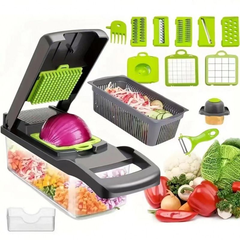 16-in-1 Vegetable Chopper 3 Blades+Spoon-shaped Tool