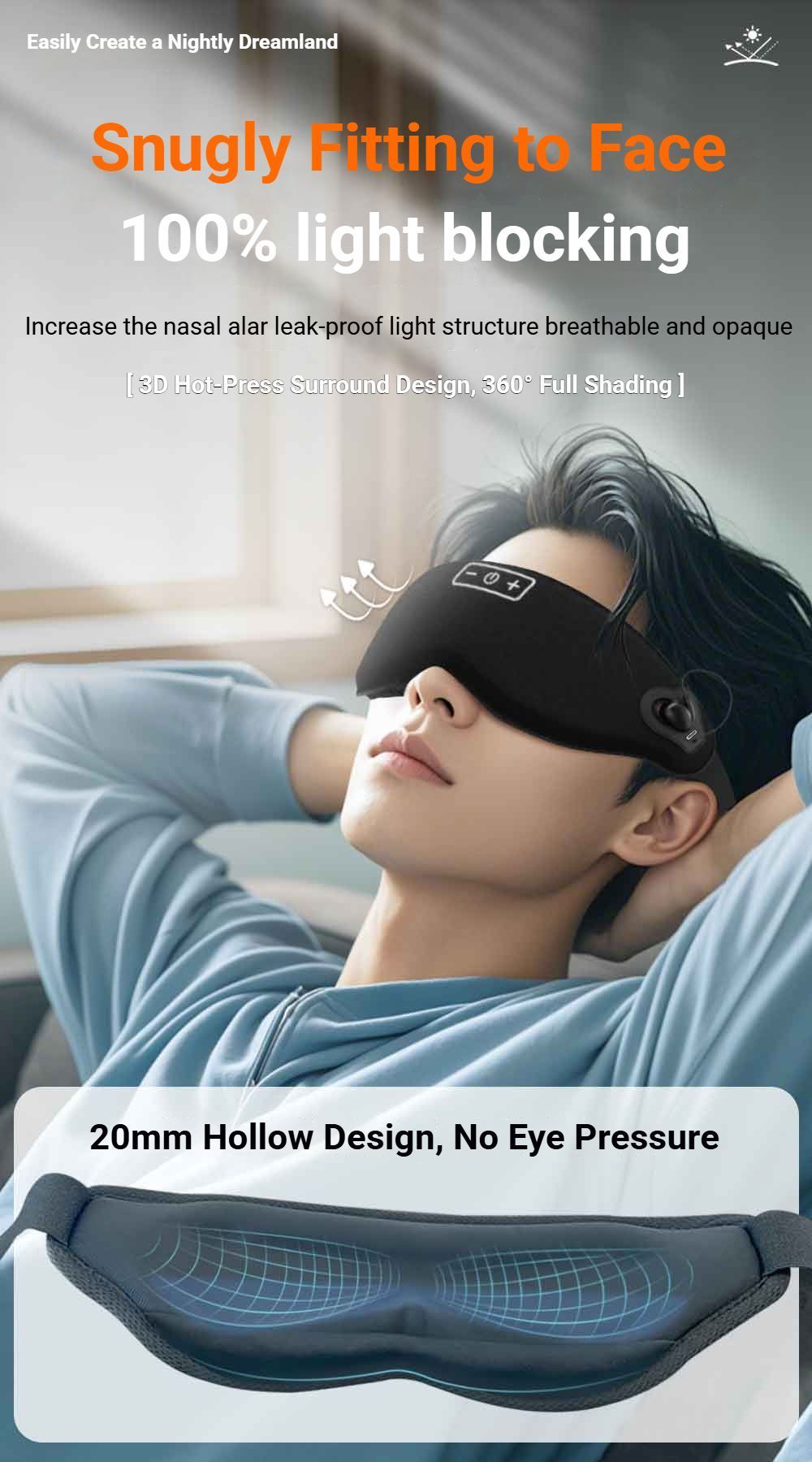 3D Bluetooth Sleep Eye Mask Black