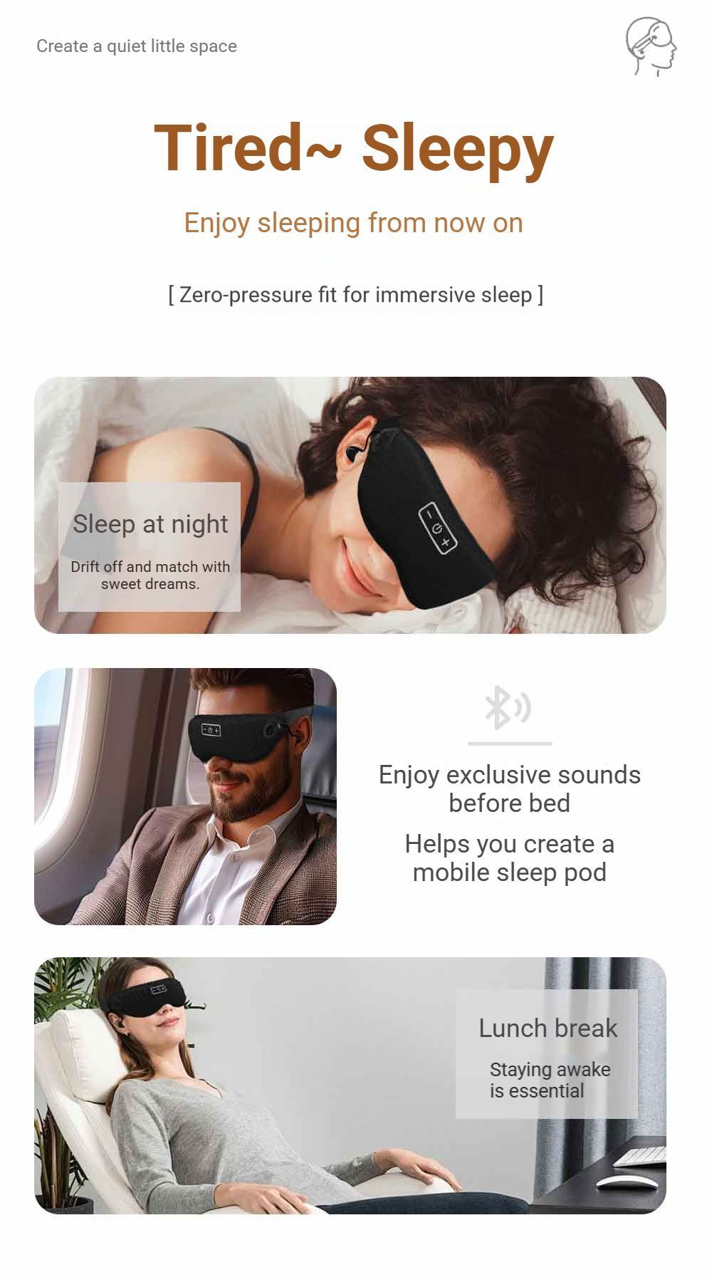 3D Bluetooth Sleep Eye Mask Black