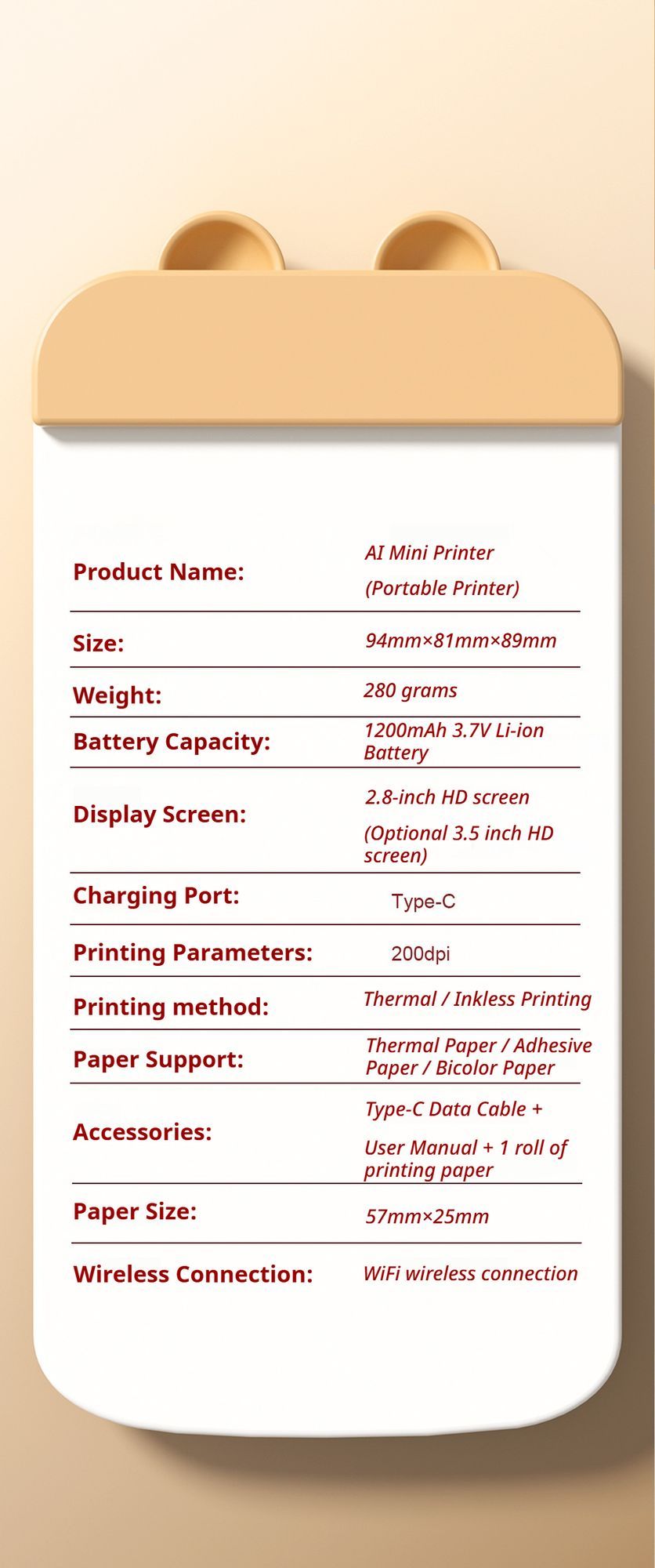 AI printer Standard package 1 roll of 3 metre self adhesive paper