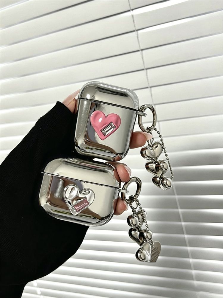 AirPods 4 Textured Pink Heart Electroplated Case + 3 Heart Charms
