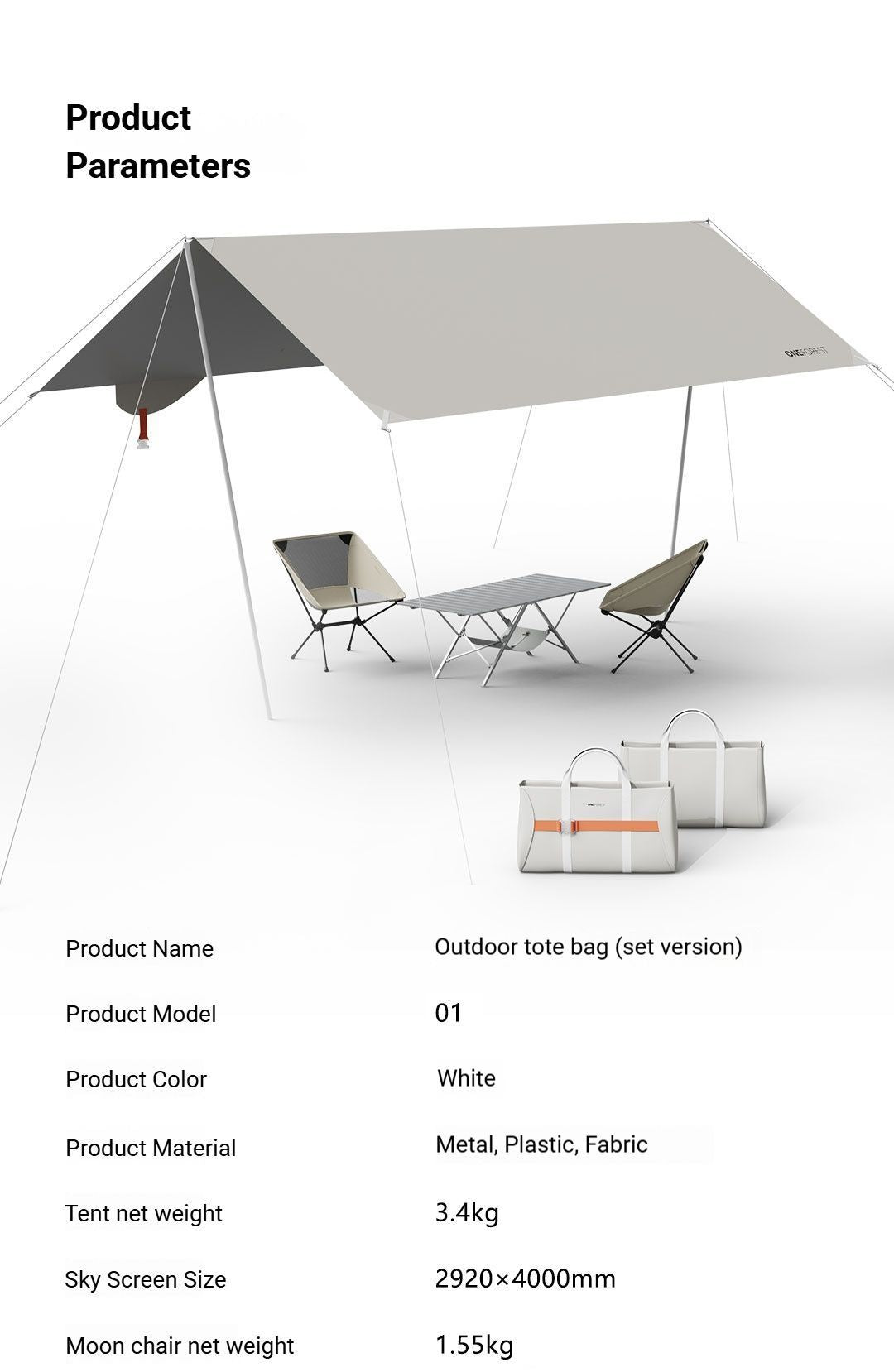 black Canopy Version-Canopy+Folding Table+2 Moon Chairs