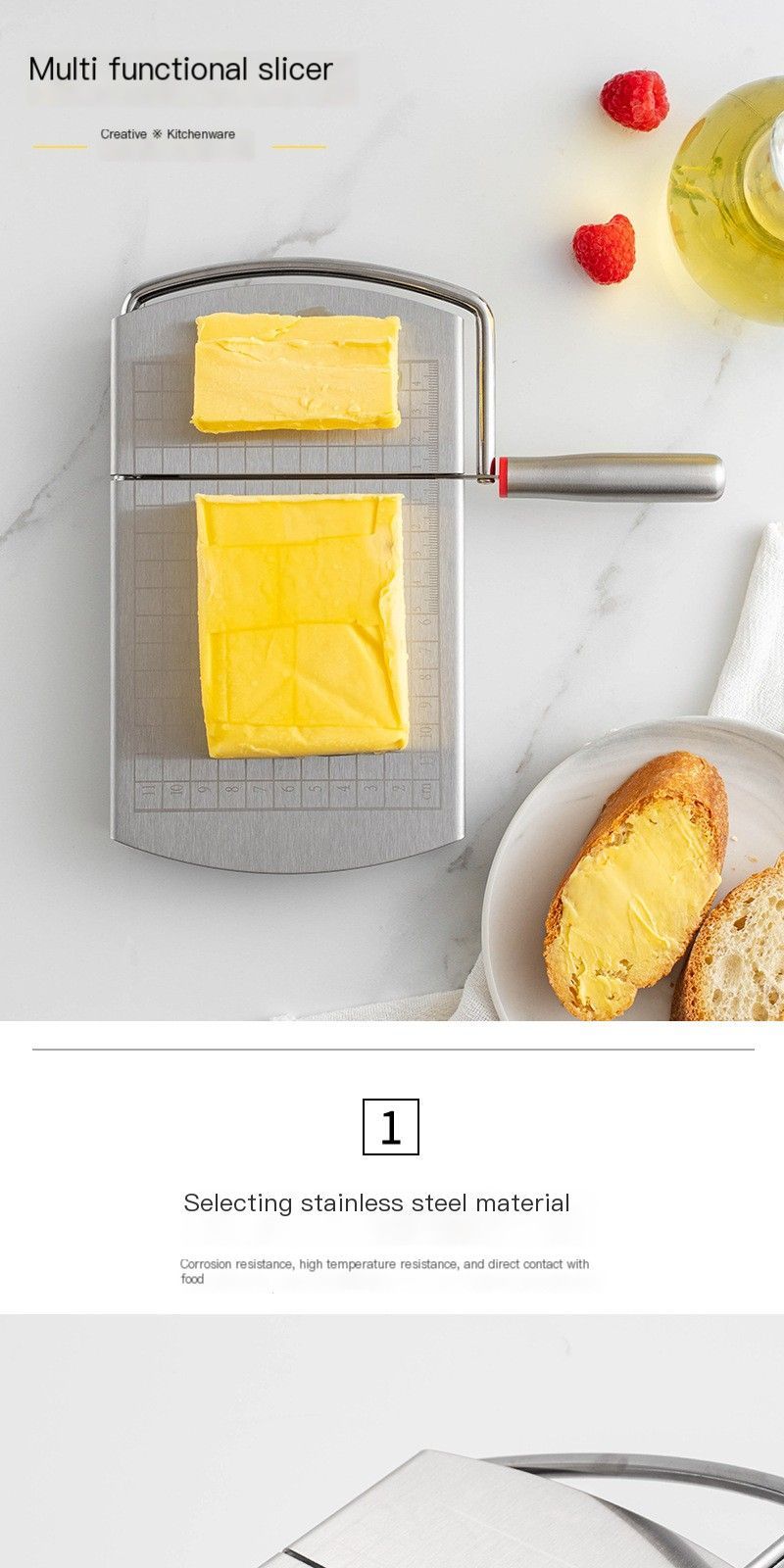 A stainless steel cheese slicer with scales-With scale