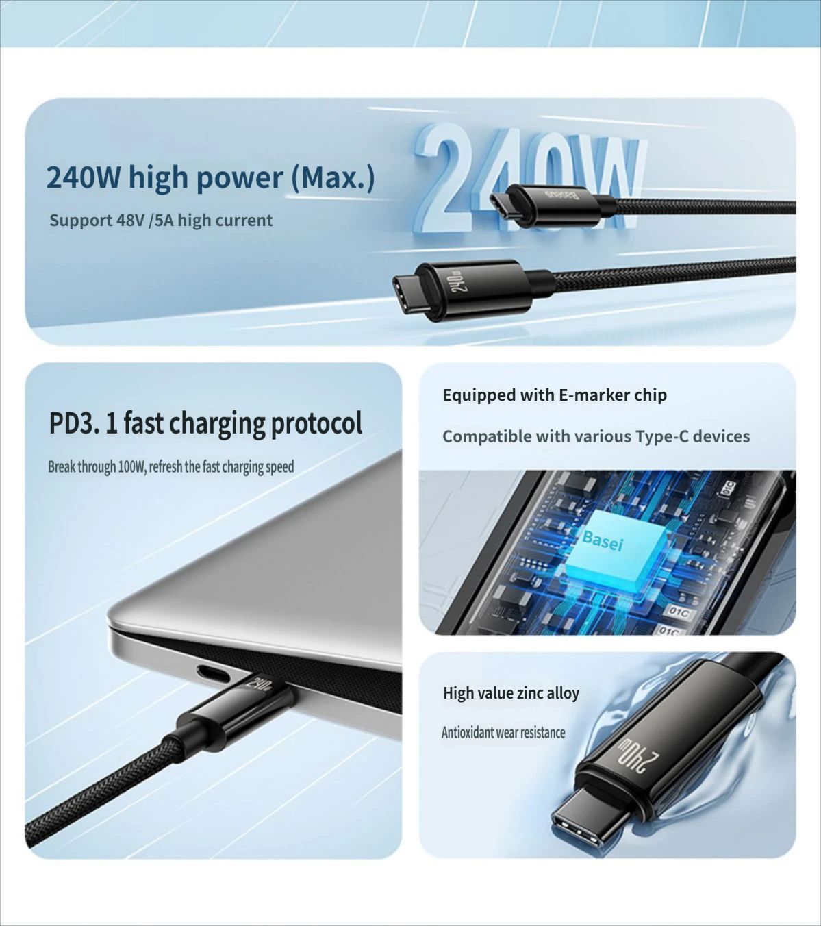 Baseus Data cable CtoC 240w 1m-Black