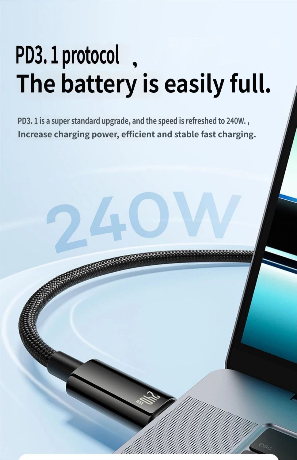 Baseus Data cable CtoC 240w 1m-Black