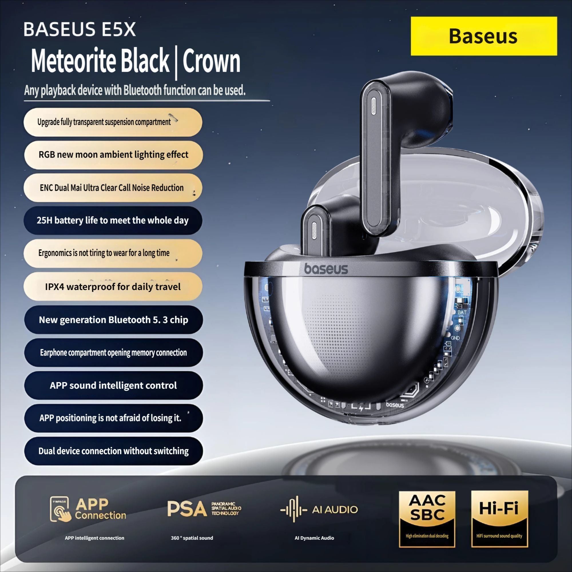 Baseus E5x Bluetooth headset-Black