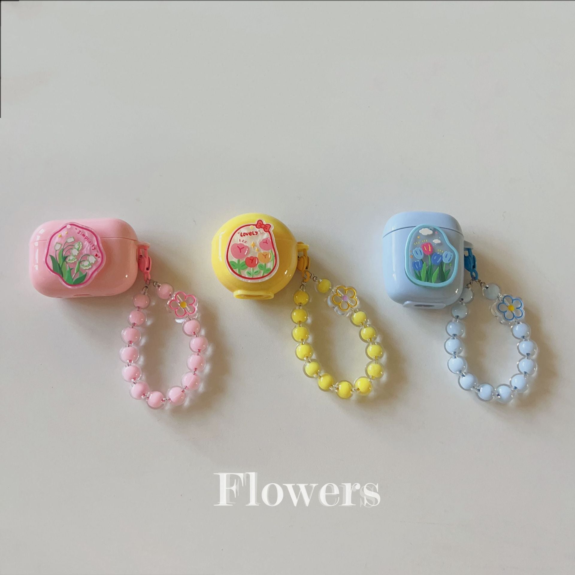 Floral patches + black base shell + colorful bracelet AirPods 3