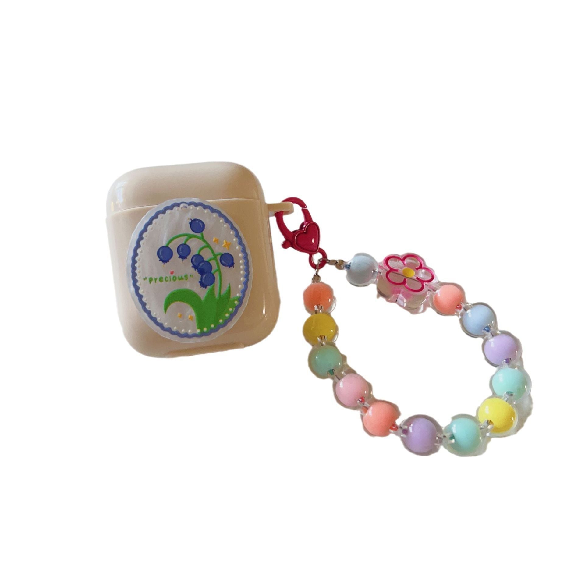 Floral patches + light blue base shell + blue bracelet AirPods 1/2