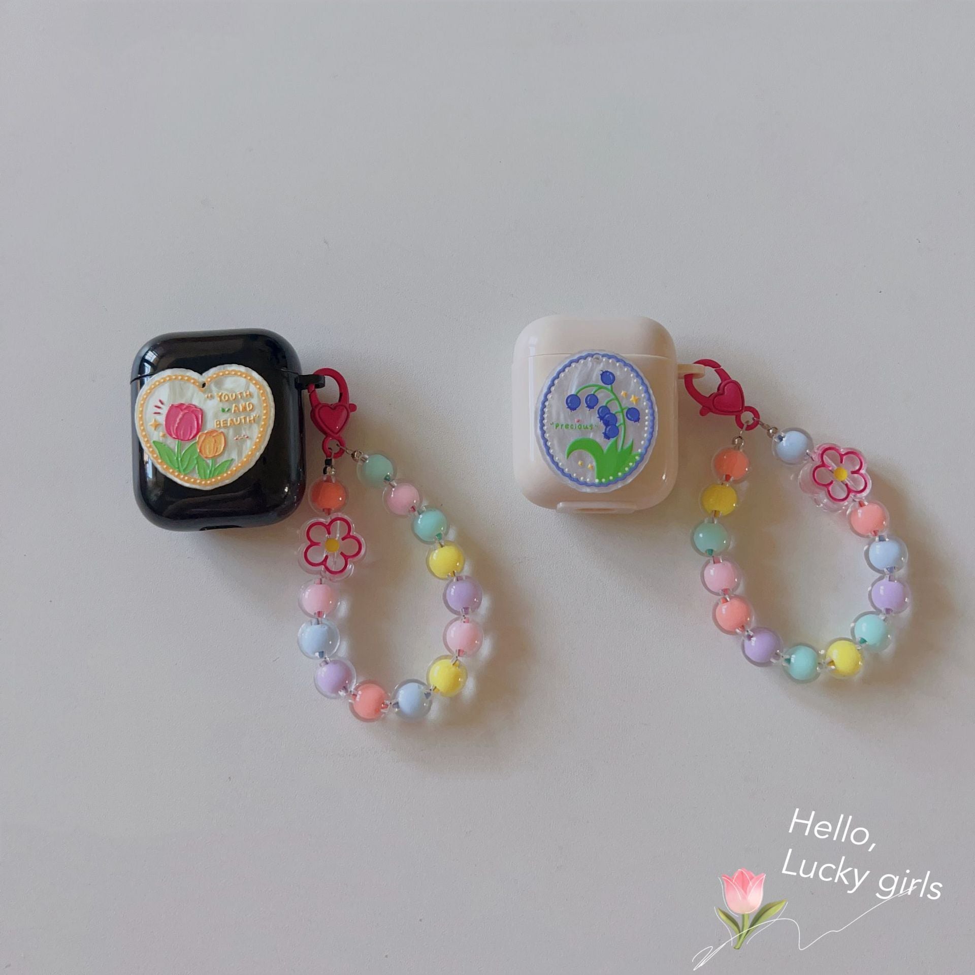 Floral patches + light blue base shell + blue bracelet AirPods 3