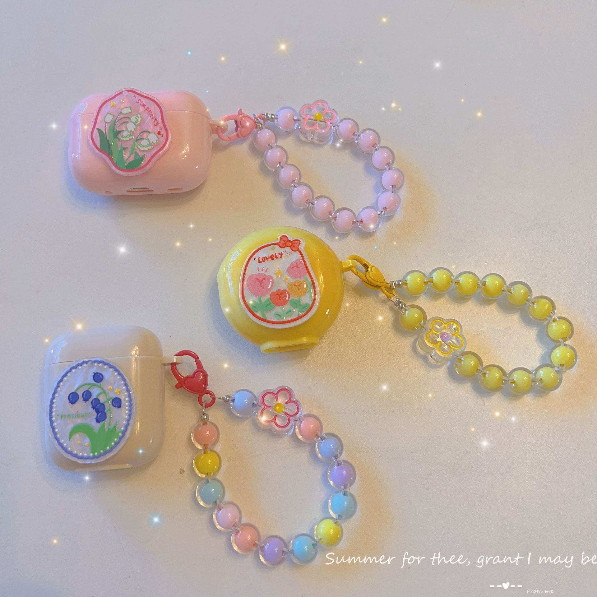 Floral patches + light blue base shell + blue bracelet AirPods Pro 2