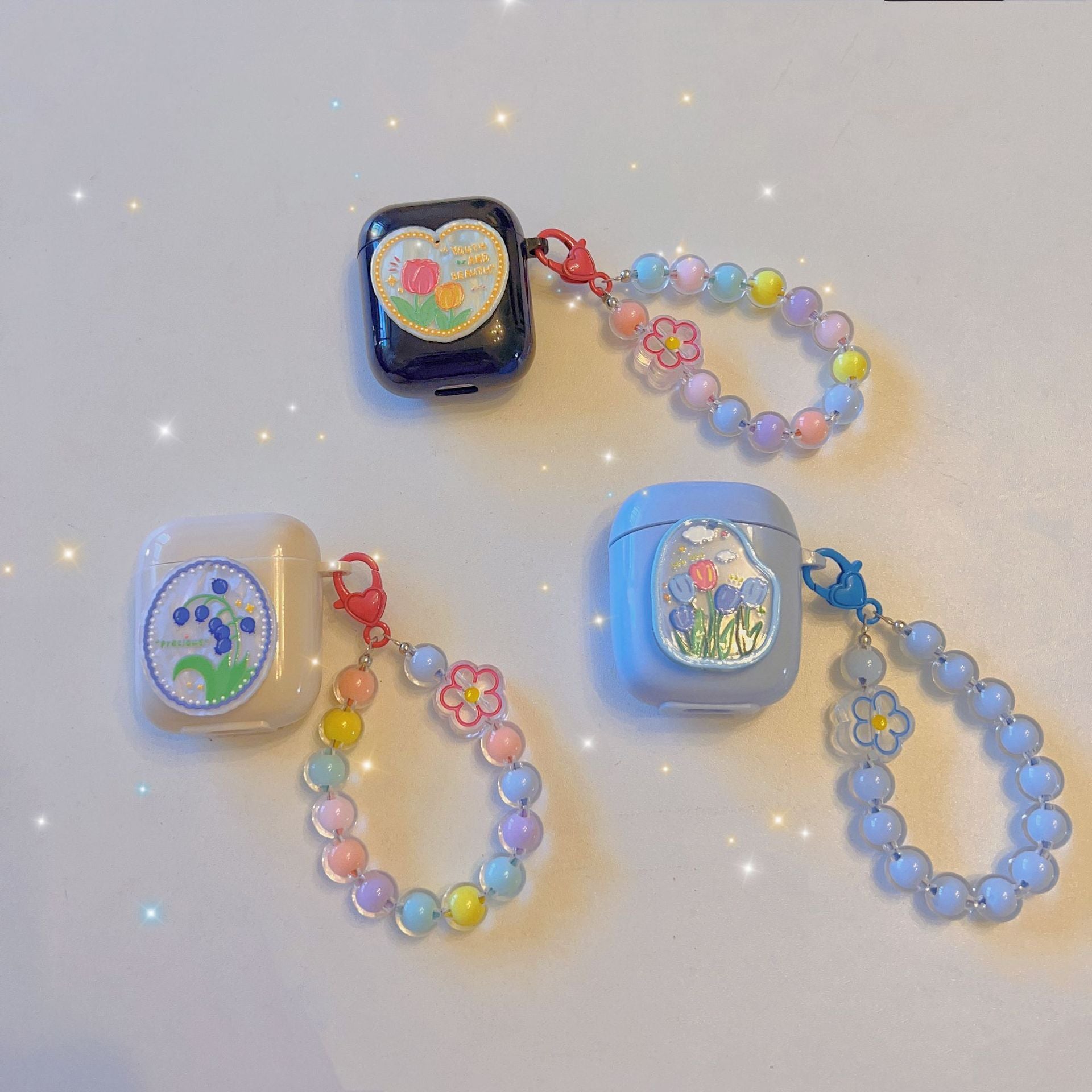 Floral patches + off-white base shell + colorful bracelet AirPods Pro 2