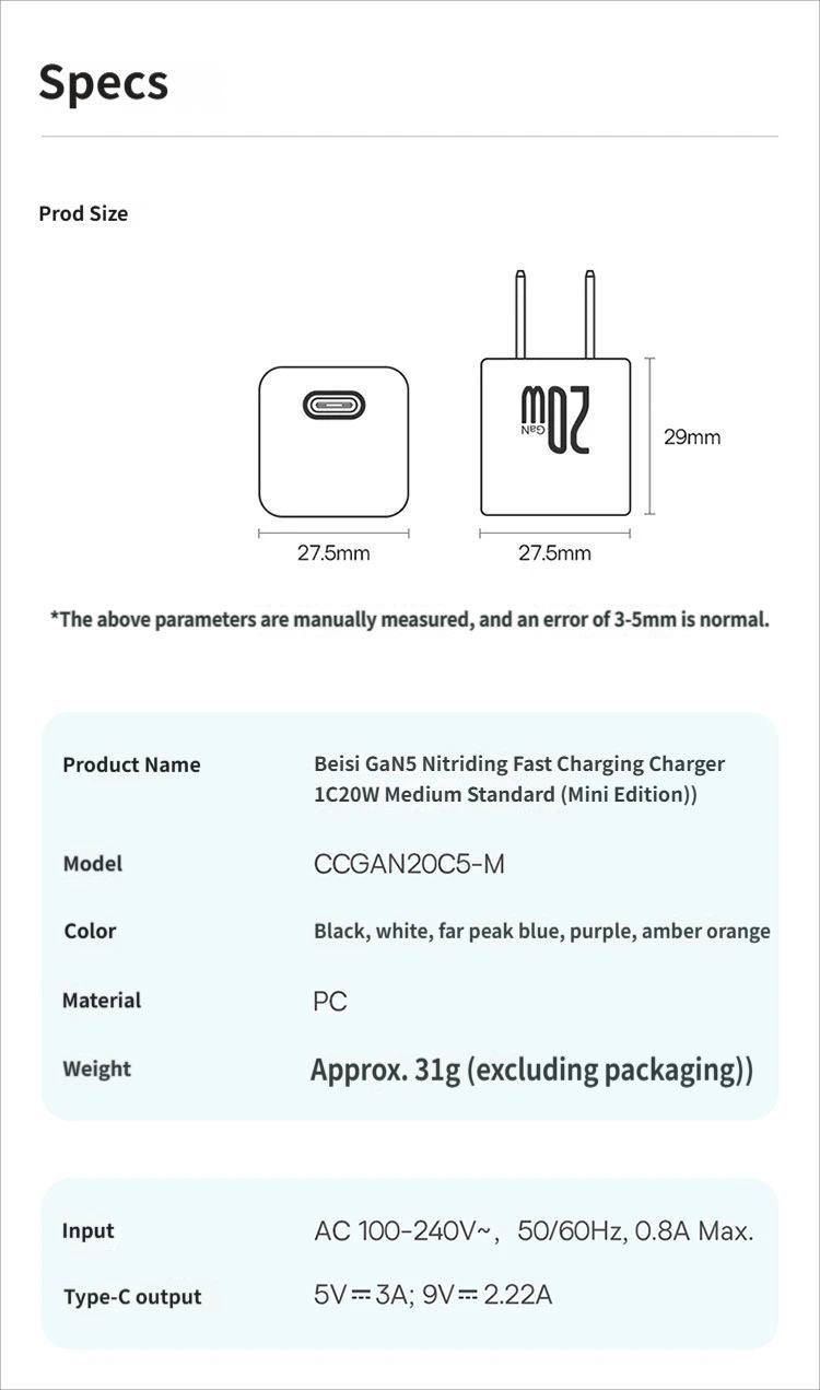 Baseus GaN5 Fast charging charger mini 1C 20W-Black
