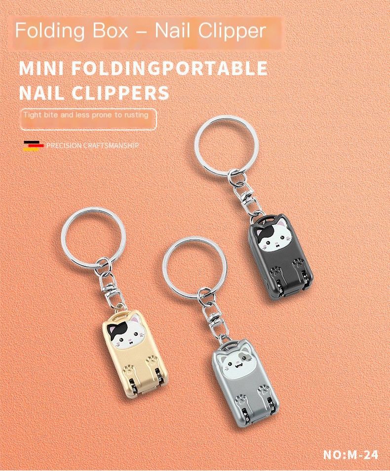 So he carried folding nail clippers-Gold Mini cat and Keychain