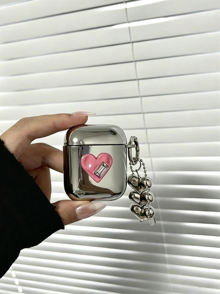 Pink Double Heart Electroplated Case + 3 Heart Charms AirPods 3