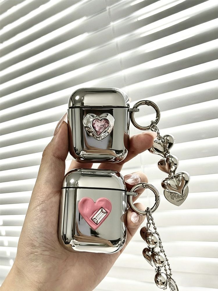 Pink Double Heart Electroplated Case + 3 Heart Charms AirPods 4