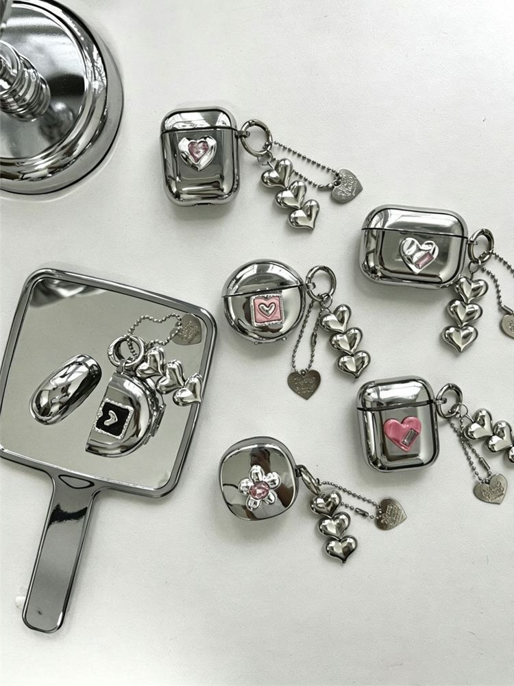 Pink Double Heart Electroplated Case + 3 Heart Charms Apple AirPods 2