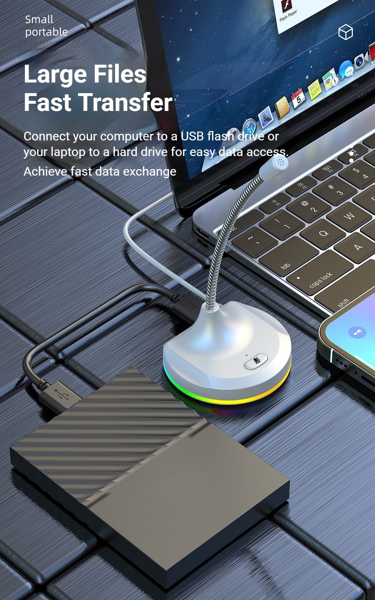 RGB Desktop Microphone 3 USB HUB Model White