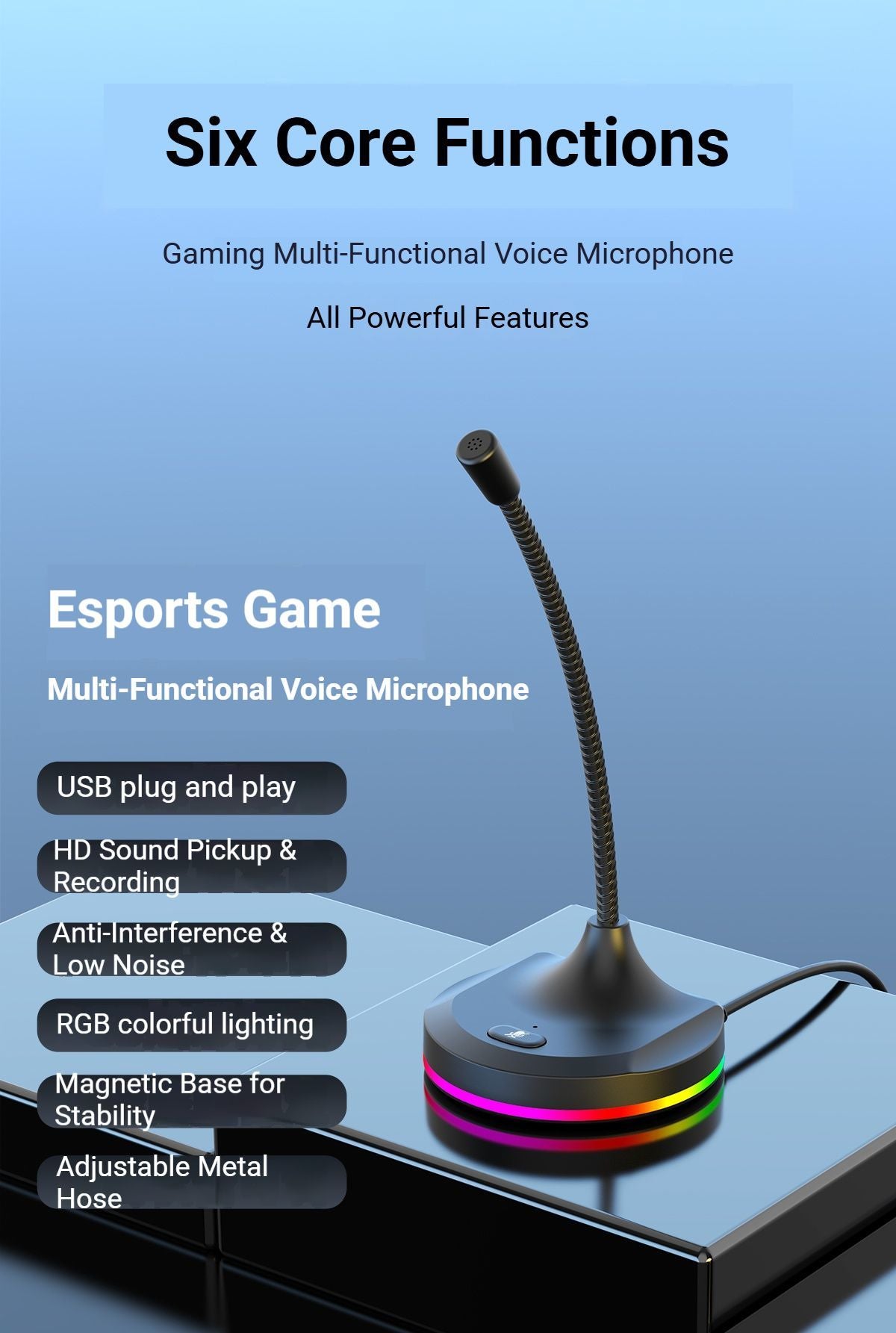 RGB Desktop Microphone 3 USB HUB Model White
