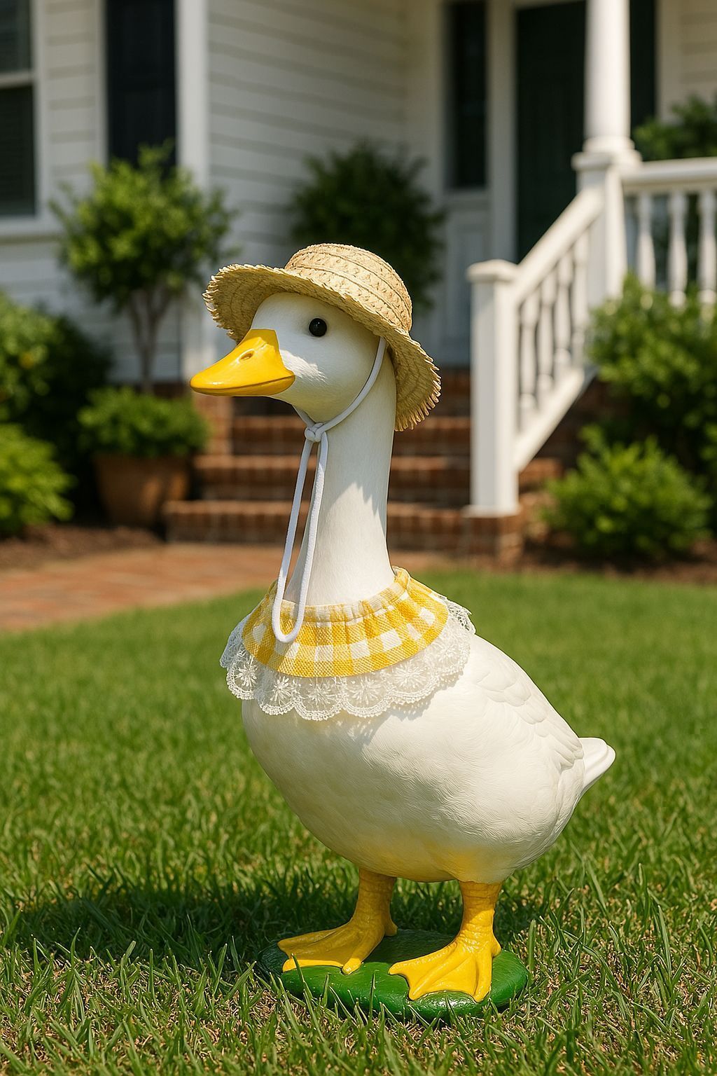 Straw Hat And Yellow Lace Bib