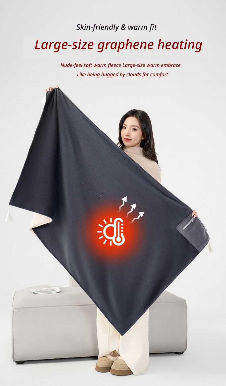 USB Washable Heated Shawl-No Power Bank Included-Apricot