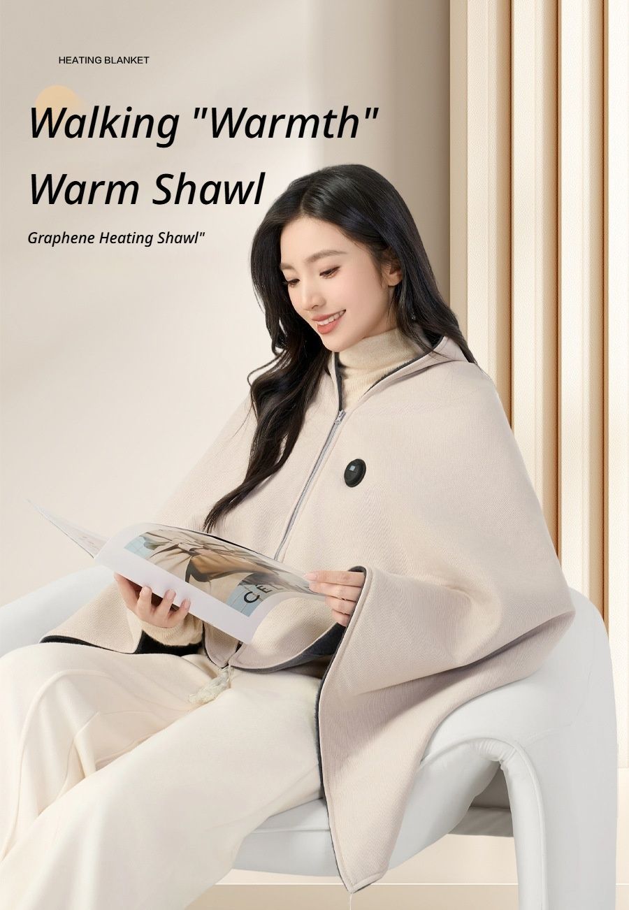 USB Washable Heated Shawl-No Power Bank Included-Apricot
