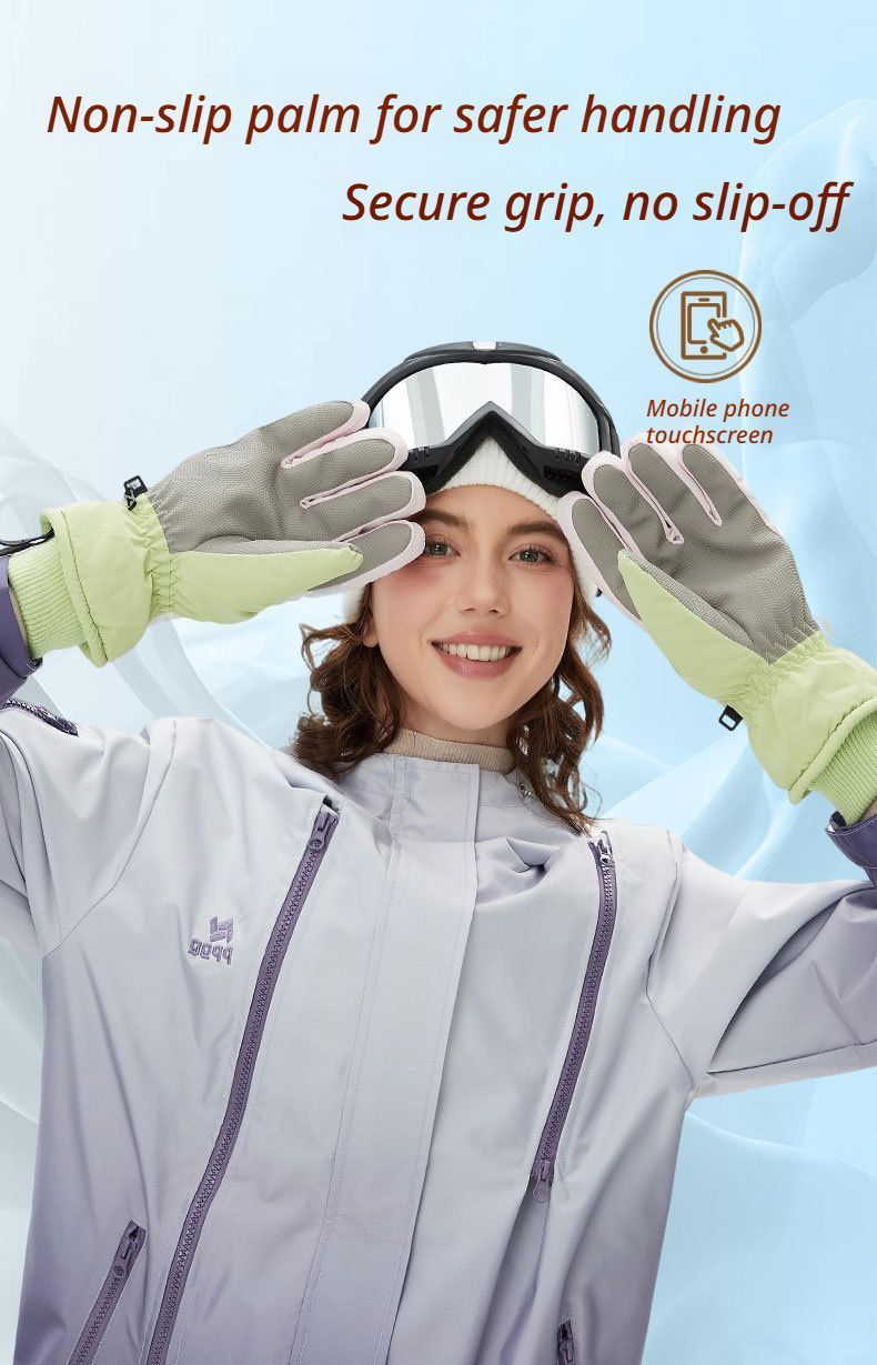 Windproof Water-Repellent Fleece-Lined Self-Heating Gloves Pink