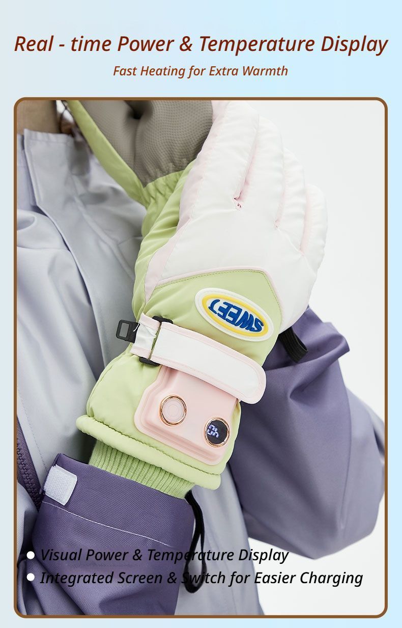 Windproof Water-Repellent Fleece-Lined Self-Heating Gloves Pink