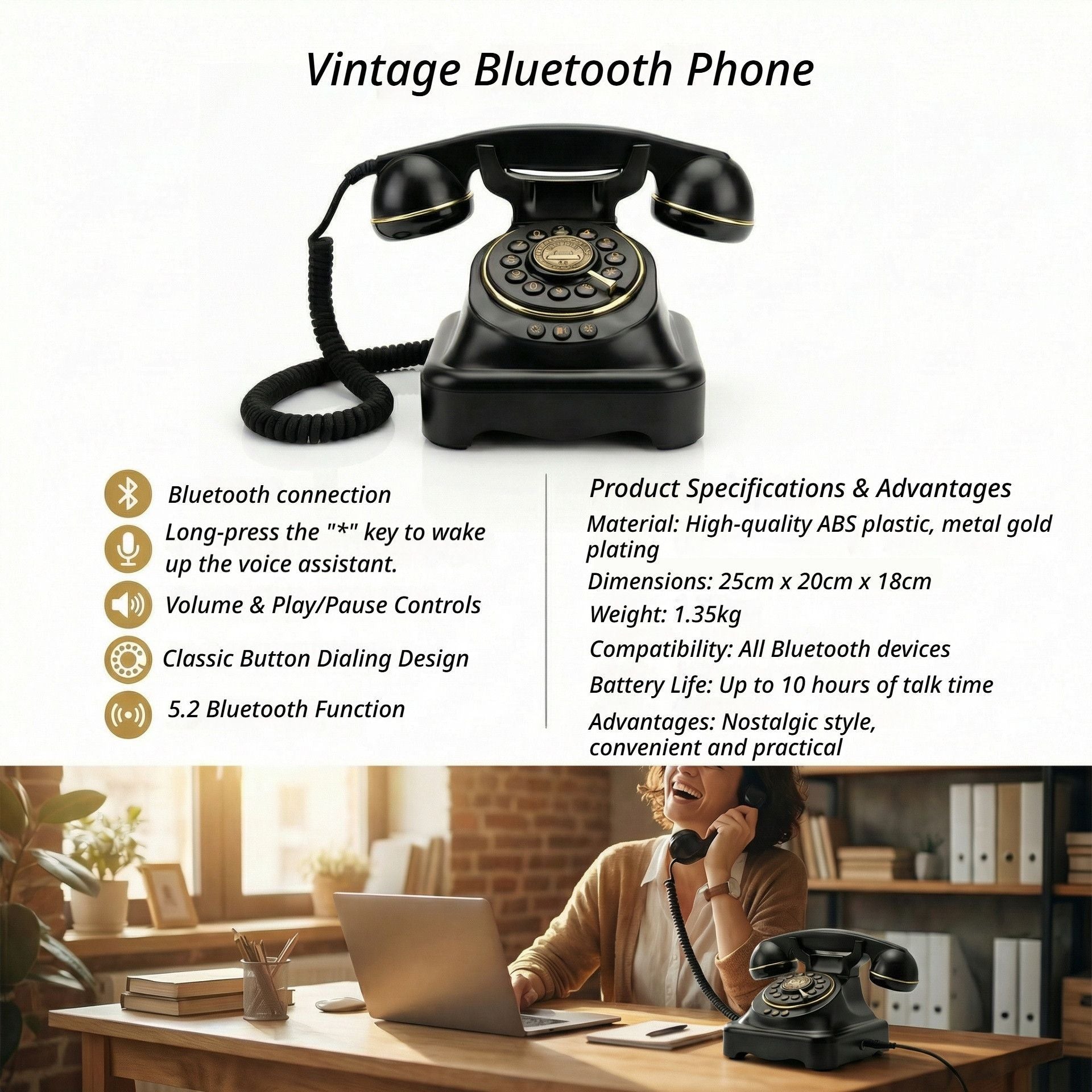 Wireless Bluetooth Landline White