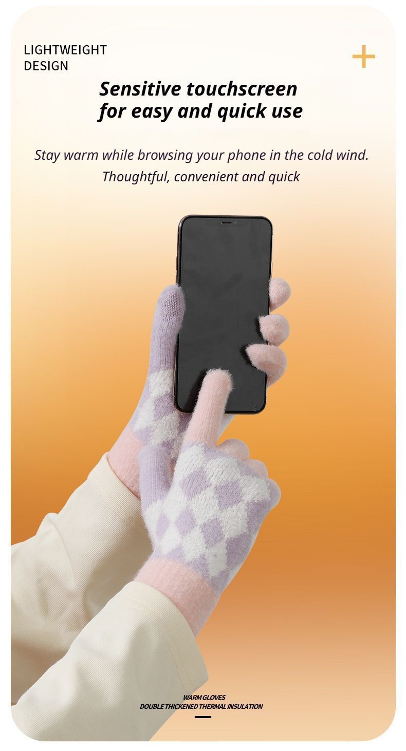 2Pcs Touchscreen Knitted Gloves Black