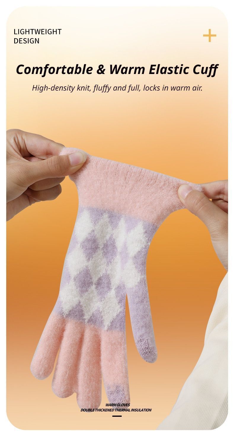 2Pcs Touchscreen Knitted Gloves Black