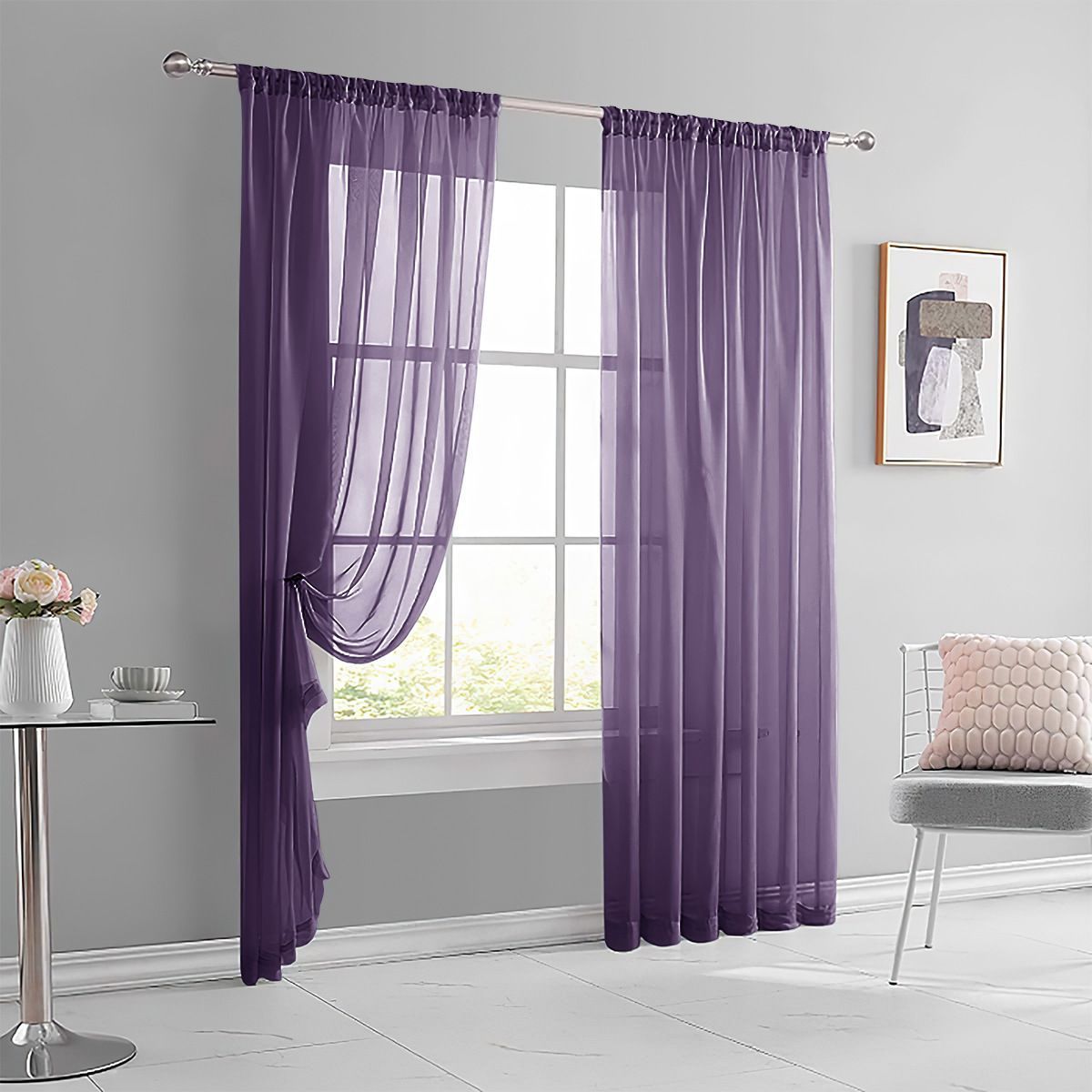 2 Pack Semi Blackout Sheer Curtains Black