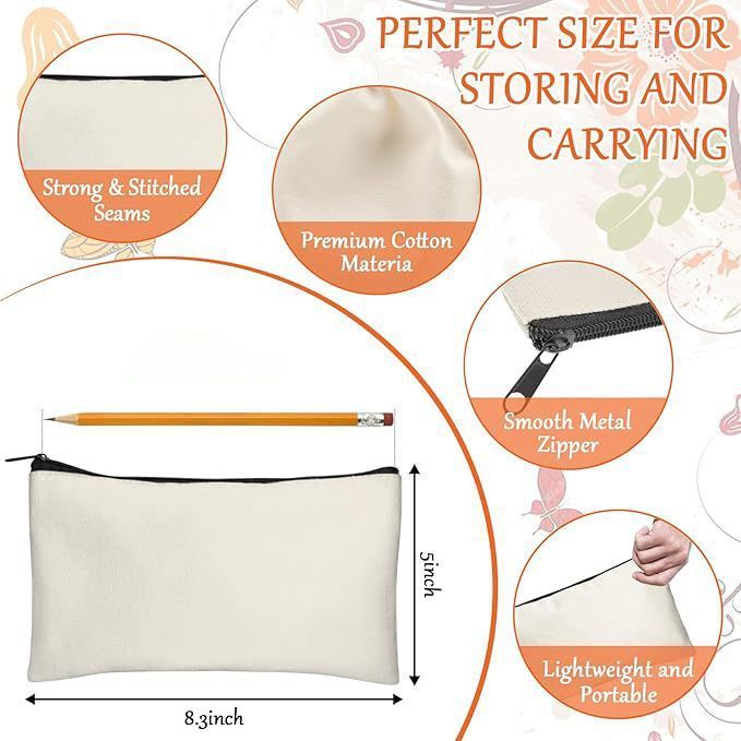 15 Pack Canvas Zipper Pencil Bag 12×21cm