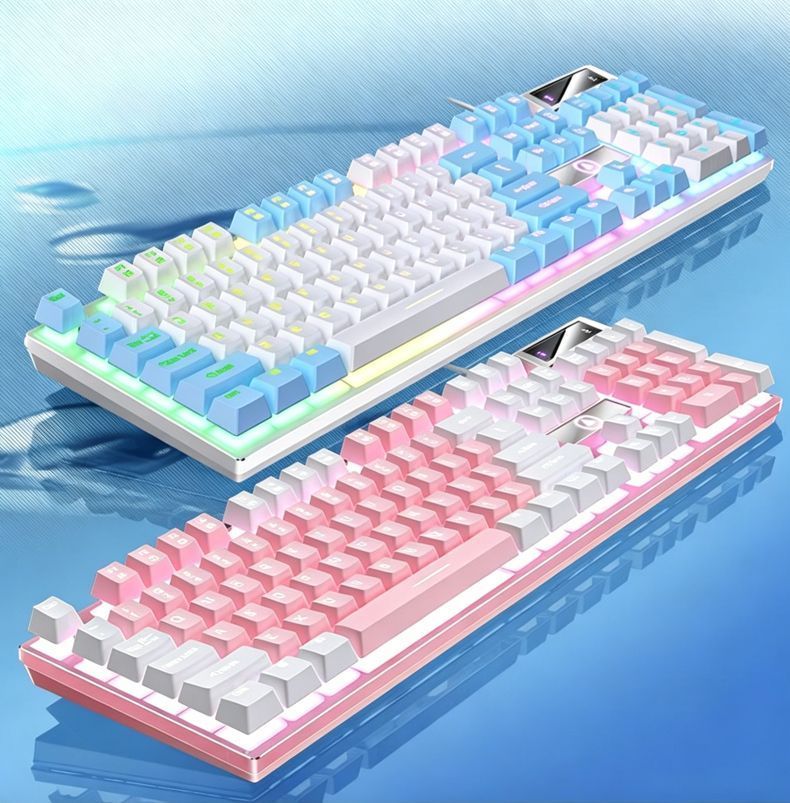 104 Keys Wired Keyboard White And Blue