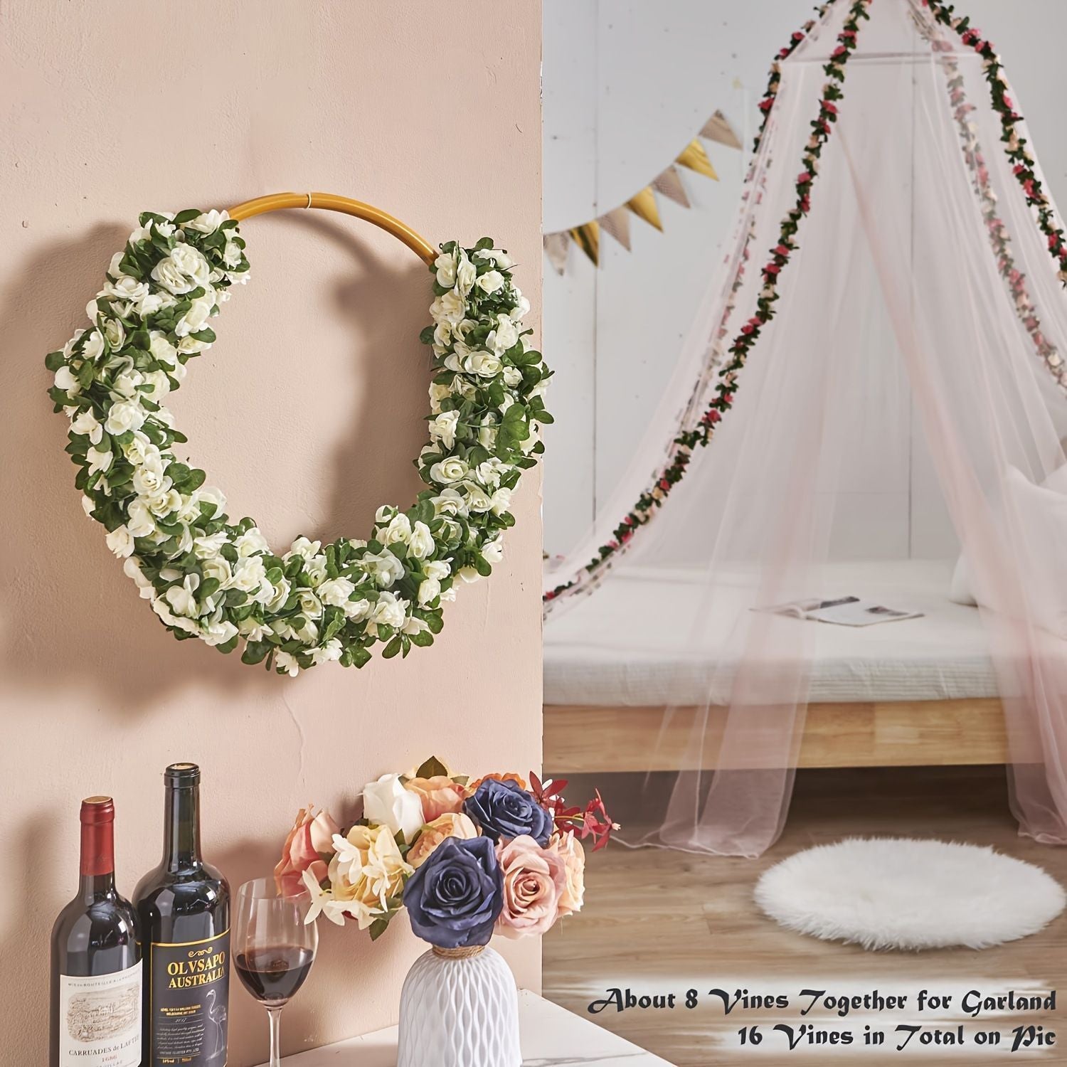 Artificial Rose Vine-Hot Pink & Pink Mixed 2.5m