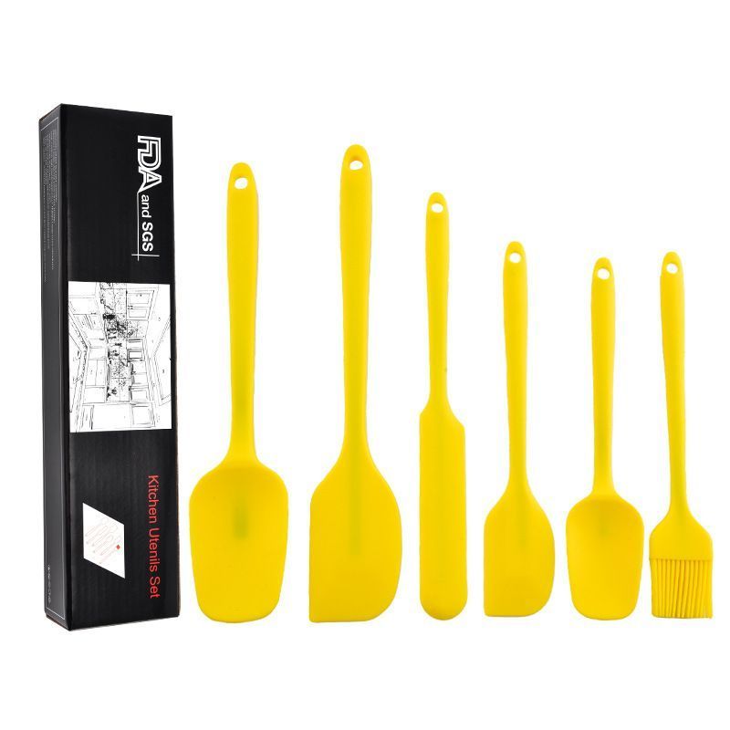 6Pcs Food-Grade Silicone Scraper Set, Baking Cream Spatulas Yellow 2 set/12PCS