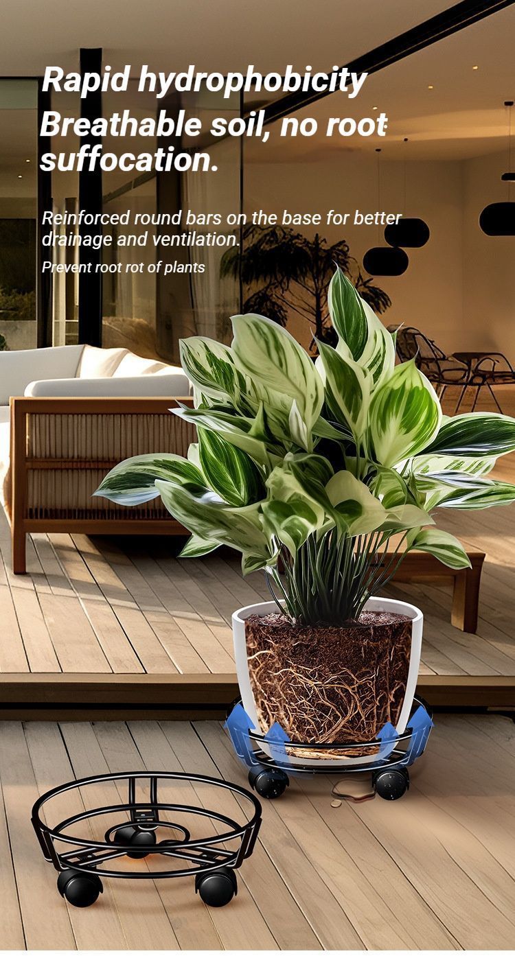 Black Round Wheel Plant Caddy